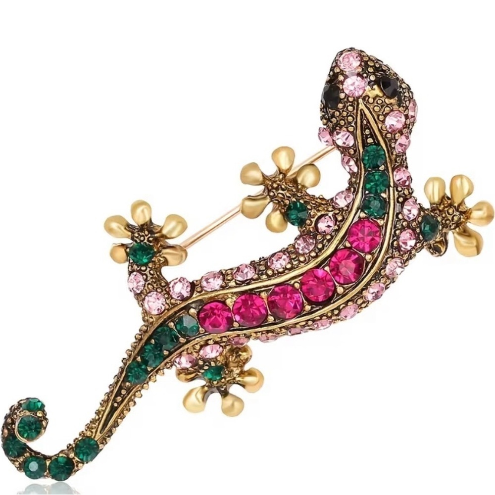Colorful Lizard Crystal Brooch.
